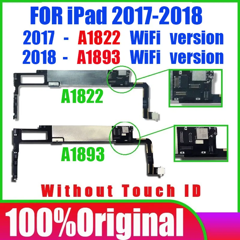 Pas de carte mère Wifi Version iCloud A1822 pour iPad 2017 carte mère originale A1893 Version Wifi pour IPad 2018 carte mère avec IO