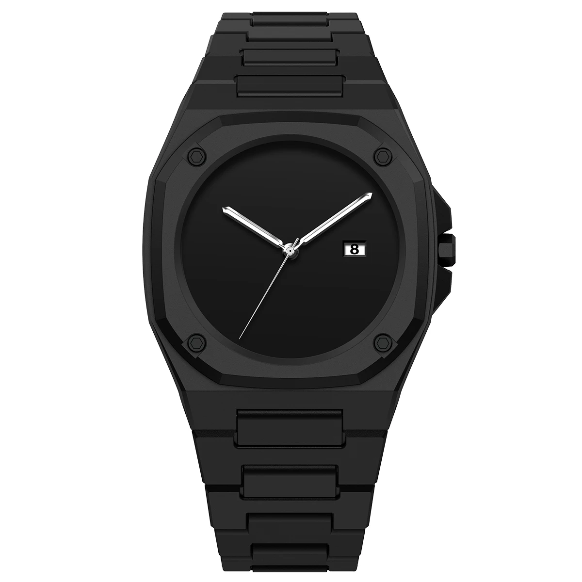 Montre noire haut de gamme pour hommes avec calendrier, mouvement à quartz, coffret cadeau, boîtier en plastique polycarbonate, attention des femmes