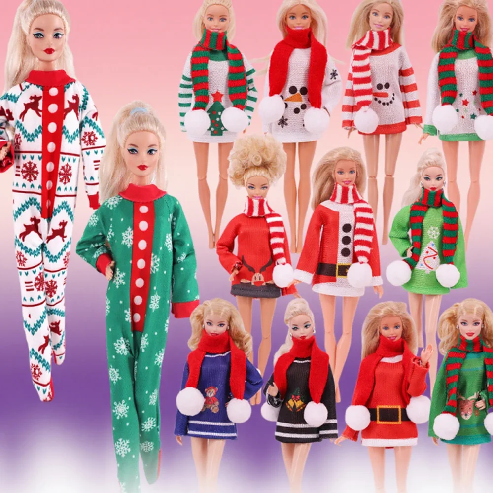 Poupée pull écharpe atmosphère de noël vêtements de poupée pour 30CM poupée 1/6BJD & accessoires de poupée de noël, cadeaux de noël jouets pour filles