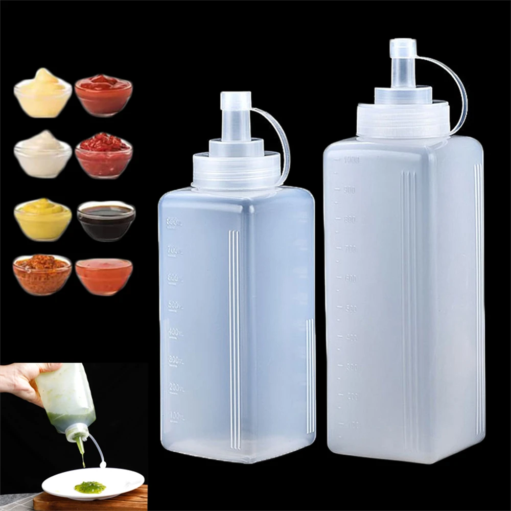800/1000ml Plastic Squeeze Sauce Bottle Large Caliber Dressing Bottle Seasoning Bottle Kitchen Condiment Dispenser Gadgets