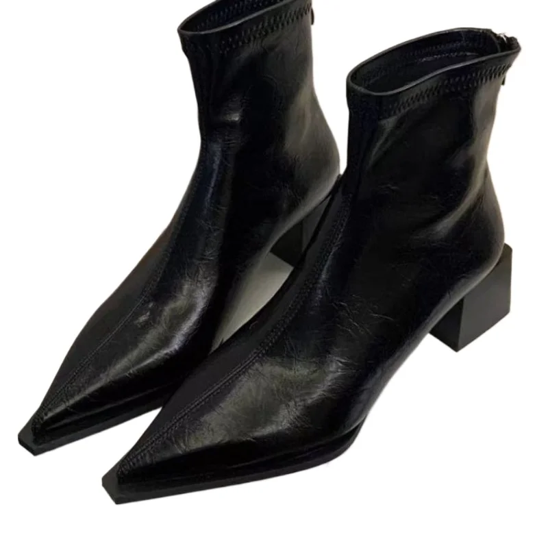 2026 mode Spitz Moderne Damen Kurze Stiefel Schuhe Weibliche Quadratische Fersen Frauen Ankle Stretch Stiefel Reißverschlüsse Schuhe Pumpen 35-42