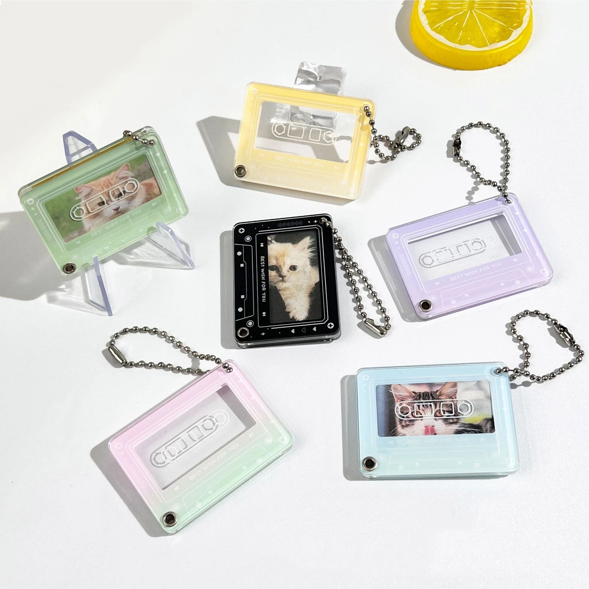 Musik-Player-Fotorahmen, Schlüsselanhänger, Acryl-Slide, 2,5 cm, Foto-Organizer, Fotokartenetui, hängender Anhänger für Tasche Image