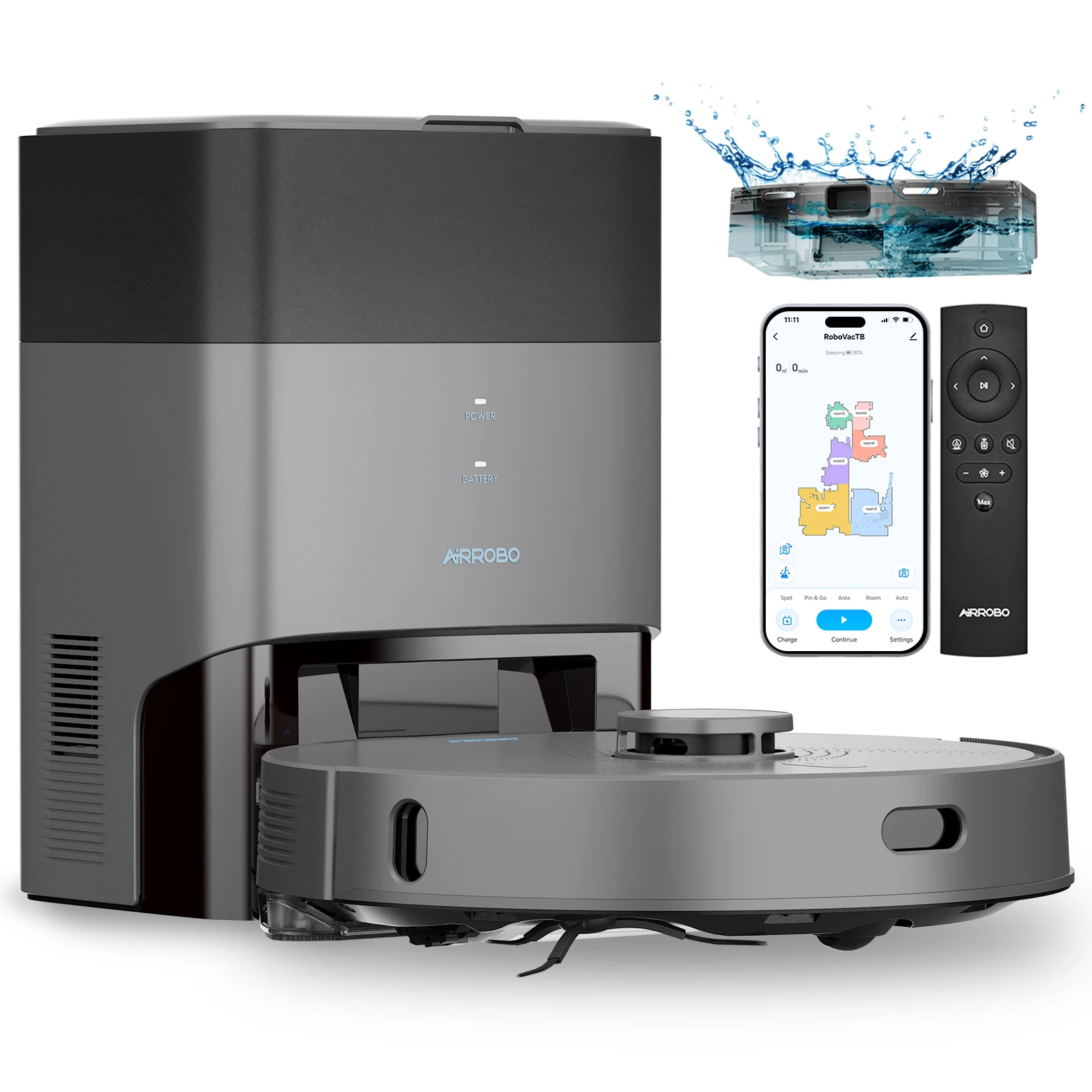 AIRROBO L50+ saugroboter mit wischfunktion Auto-Empty IntelligenteTeppichvermeidung, 240min Laufzeit, 5500PA, 3,5L Beutel 60 Tage freihändige Reinigung Image