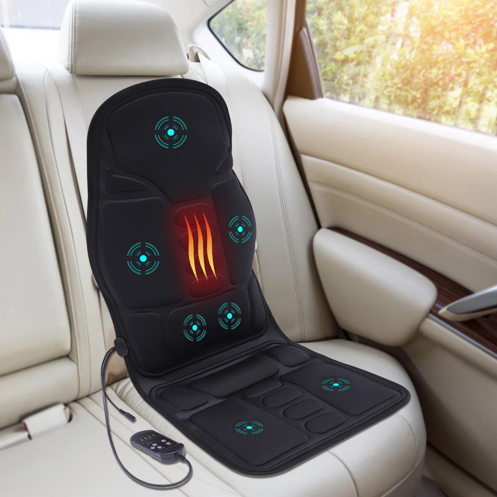 Faltbarer beheizter Vibrations-Massagesitzbezug, 3 Intensitätsstufen, atmungsaktives Polyester und Schwamm, ideal für Auto/Zuhause/Büro Image