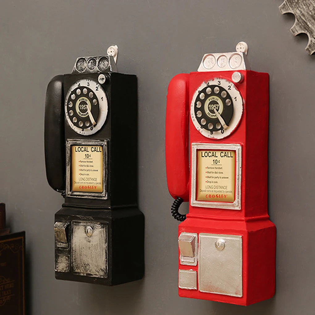 Wall-Mounted Resin Booth Telephone Figurine Rotary Telephone Ornament Vintage Telephone Model Photography Props
