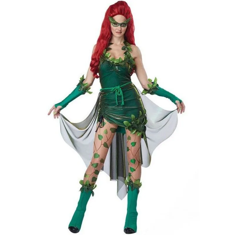 Frauen Kostüm Halloween Sexy Grünes Kleid Zauberwald Thema Party Blatt Baum Rebe Dämon Fee Erwachsene Cosplay Outfit Fee Image