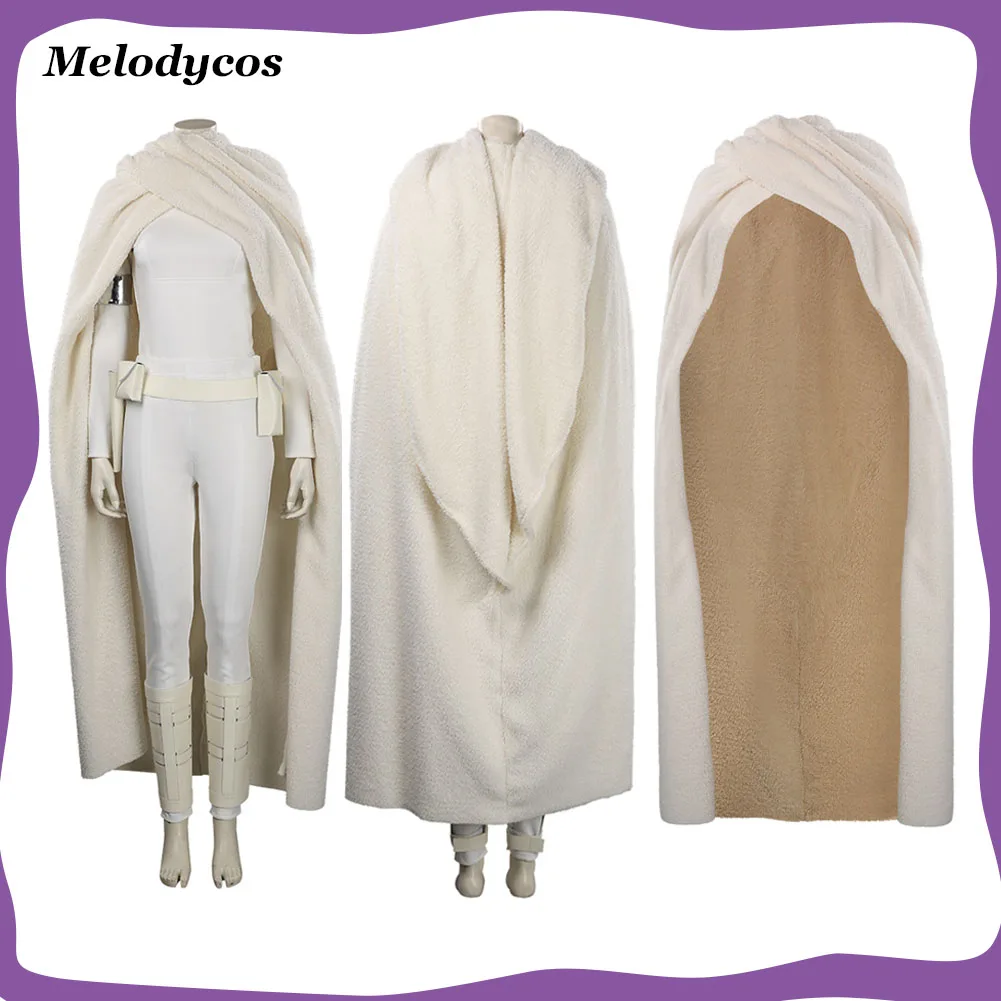 Padme Naberrie Amidala Cosplay Beige Umhang Cape Gürtel Set Kostüm für Frauen Weibliche Erwachsene Disguise Outfits Halloween Karneval Anzug Image