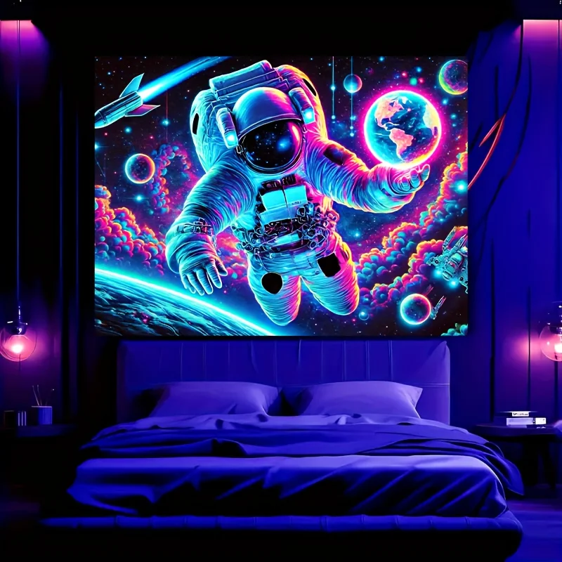 VIKAMA Wandteppich mit kosmischer Erkundung, Erde, Nebel, Sci-Fi-Thema, Schlafzimmer, Gaming, Raumliebhaber, Wohnzimmer-Dekoration Image