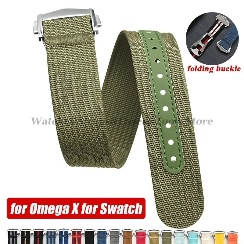 Canvas Nylon Uhrenarmband für Omega für Swatch für MoonSwatch 20mm Herren Sport Wasserdicht Faltschließe Band für Seiko 22mm Armbänder Image