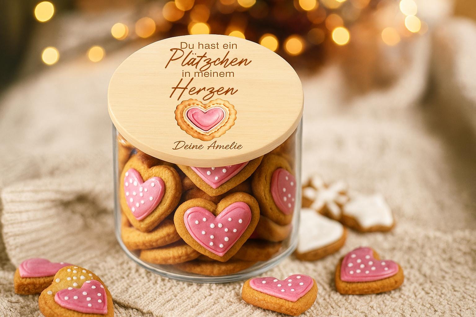 Barattolo per biscotti con coperchio in legno inciso | barattolo per conservare i biscotti di Natale personalizzato | idea regalo per barattolo per bi