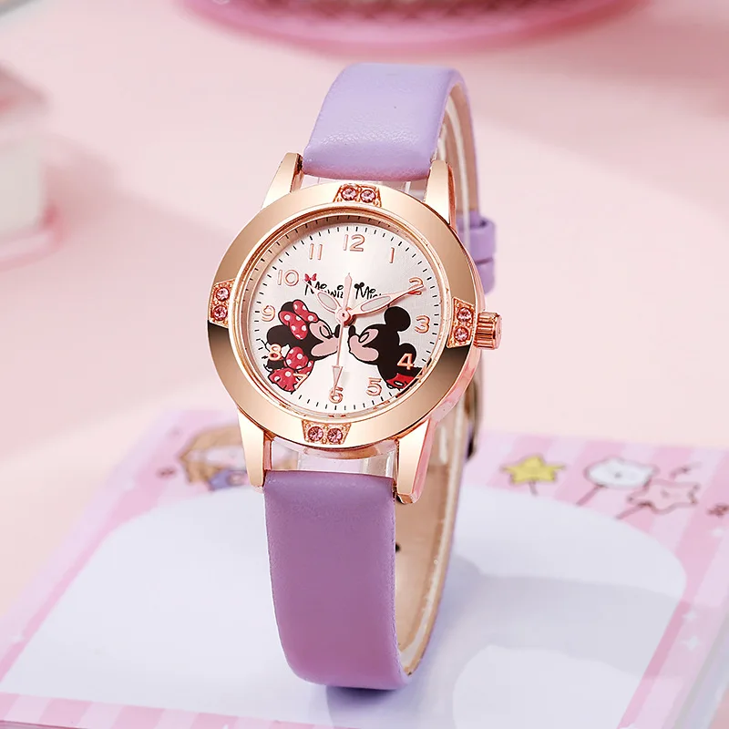 Neue Mickey Mouse Mädchenuhren für Kinder Lederarmband Mickey Kinderuhr mit Strass Zifferblatt reloj Exquisites Geschenk Image