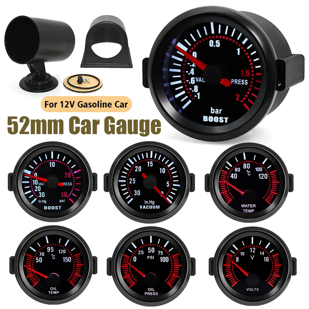 Universal 12V LED Auto Boost/Wassertemperatur/Öltemperatur/Ölpresse/Spannung Rauchlinse Drehzahlmesser mit weißem LED-Licht 52MM Sensor1/8NPT Image