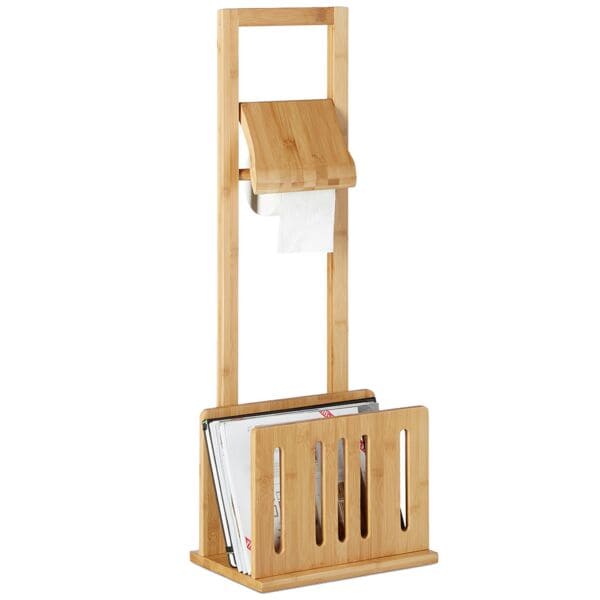 relaxdays Toilettenpapierhalter & Zeitungsständer Bambus braun