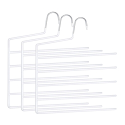 Relaxdays Mehrfachbügel Hosen, 3er Set, 5 Stangen, rutschfest, platzsparend, HxB: 35 x 32 cm, Mehrfachhosenbügel, weiß Image