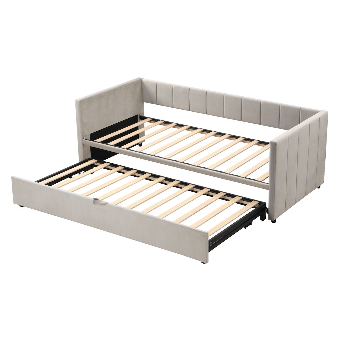 OKWISH Modernes gepolstertes Schlafsofa mit Ausziehbett und Lattenrost, multifunktionales Polsterbett aus Samt für Wohnzimmer oder Gästezimmer 90x200 Grau Image