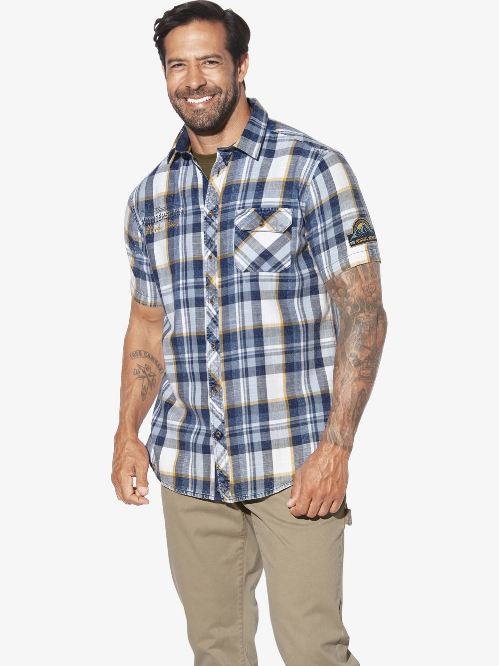 Jan Vanderstorm Kurzarmhemd Herren Comfort Fit Baumwolle blau, 7XL Image