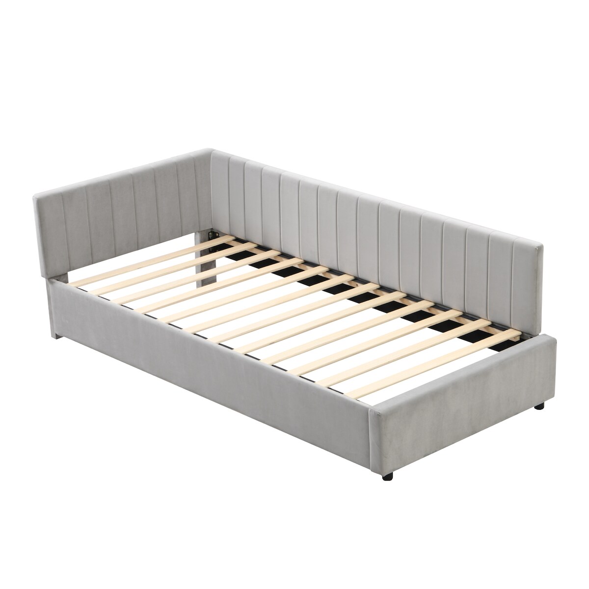 OKWISH Polsterbett Schlafsofa Tagesbett Samtstoff mit Lattenrost, Multifunktionales Sofa-Bett, Weiches Kopfteil, Stabil Komfortabel 90x190 Grau Image