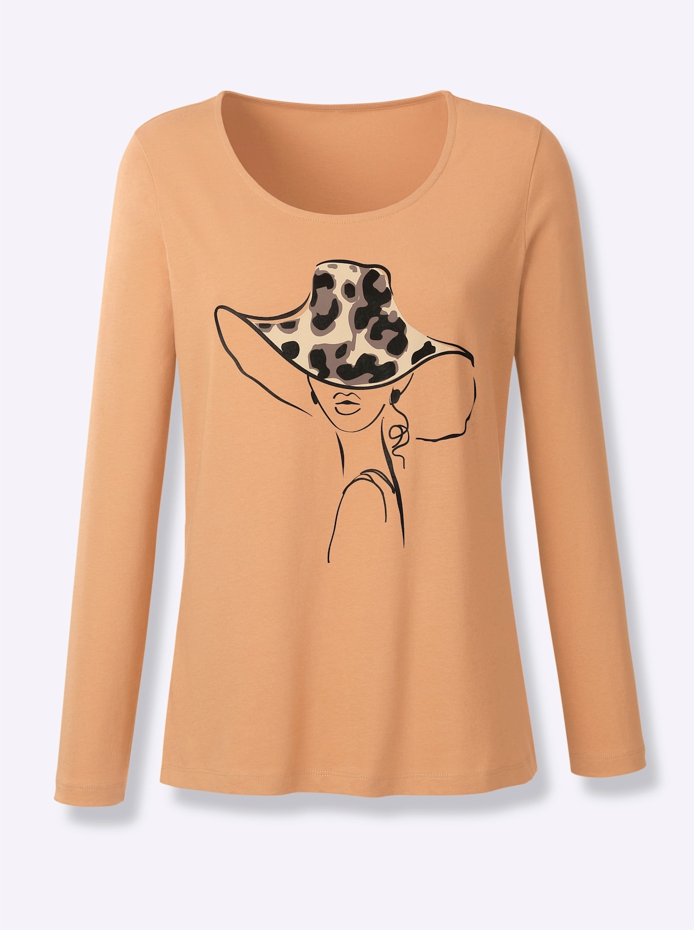 Langarmshirt CLASSIC BASICS "Langarm-Shirt", Damen, Gr. 48, braun (camel), 100% Baumwolle, bedruckt, gemustert, mehrfarbig, Rundhals, Shirts Image
