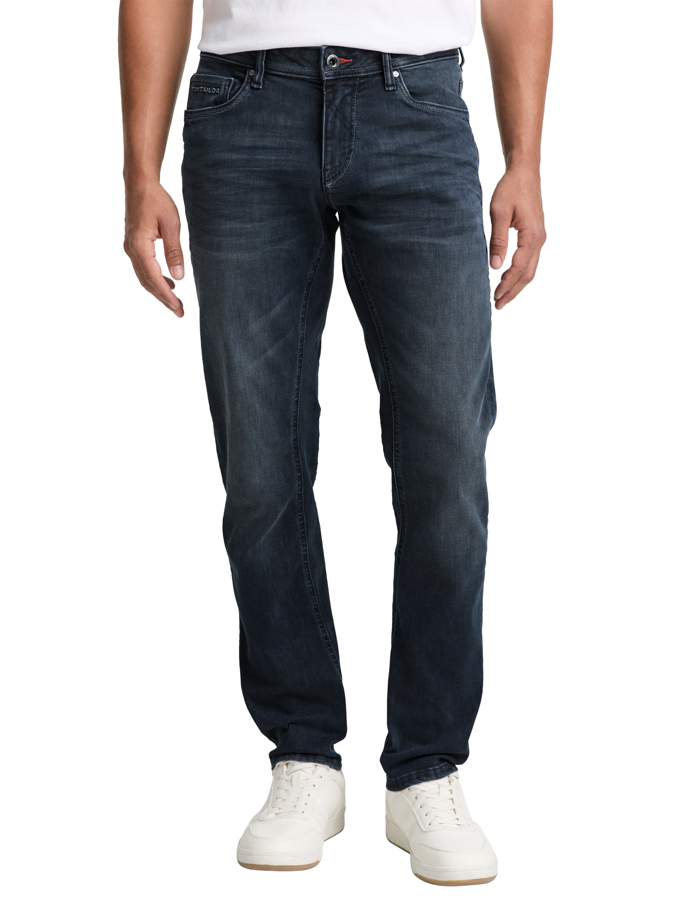 Tapered-fit-Jeans TOM TAILOR, Herren, Gr. 30, Länge 32, blau (blau schwarz32), Denim/Jeans, Obermaterial: 78% Baumwolle, 20% Polyester, 2% Elasthan, unifarben, regular fit knöchellang, Jeans