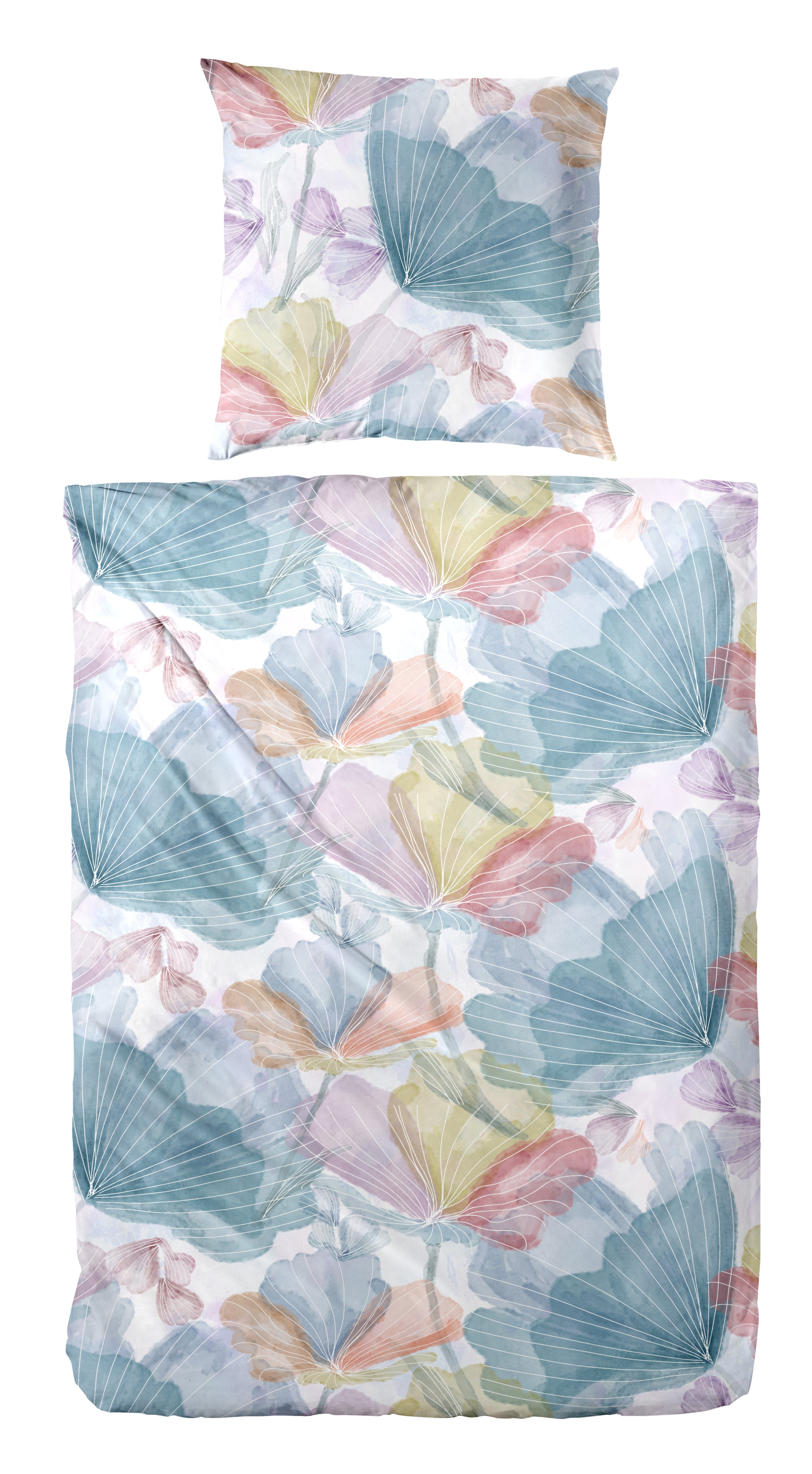 Bettwäsche PRIMERA "Mako-Satin -Bettwäsche Lucida", blau, B/L: 135cm x 200cm, 1 Stk., 1 Stk., Mako-Satin, B/L: 80cm x 80cm, 2 Stk., Mako-Satin, Obermaterial: 100% Baumwolle, Bettwäsche, mit frischem Blumendesign Image