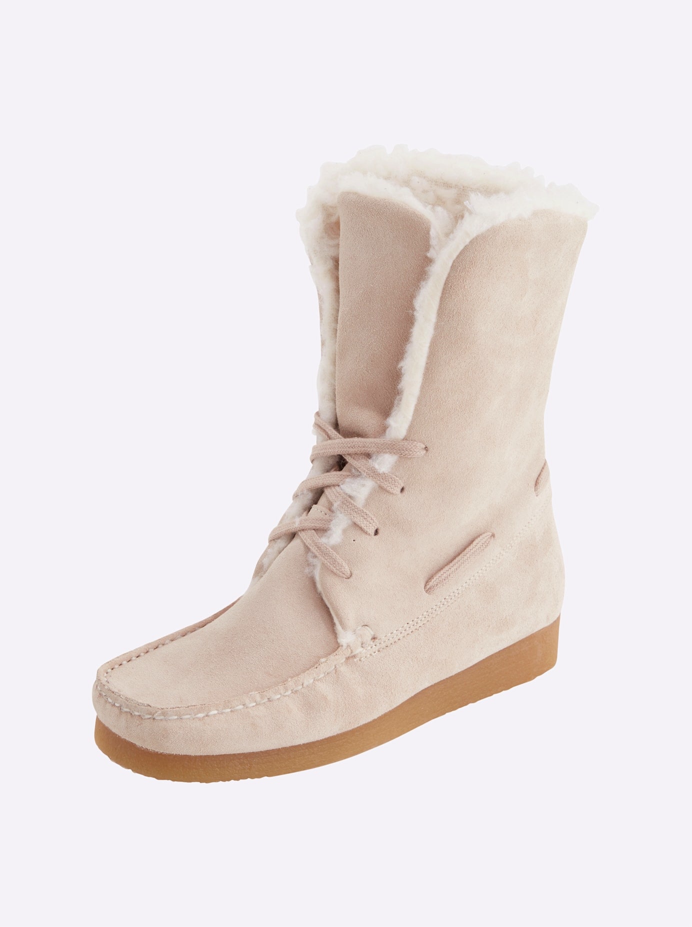 Schnürstiefelette HEINE, Damen, Gr. 39, beige (ecru), Leder, Veloursleder, Schuhe Schnürstiefelette