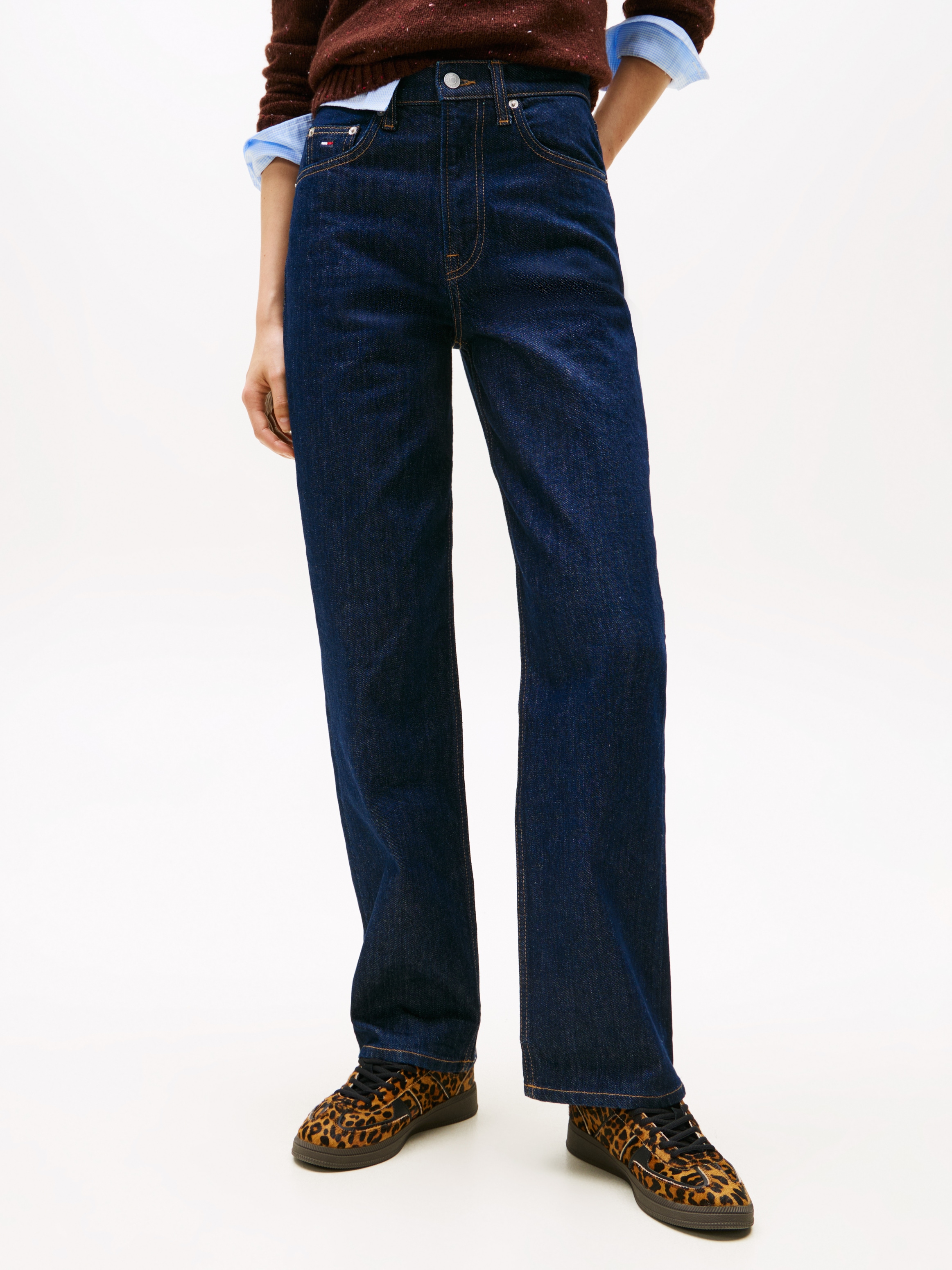 Straight-Jeans TOMMY JEANS "LAYLA HR SLIM STR", Damen, Gr. 34, Länge 32, denim schwarz, Denim/Jeans, Obermaterial: 99% Baumwolle, 1% Elasthan, unifarben, slim fit knöchellang, Jeans, in Knöchellänge Image