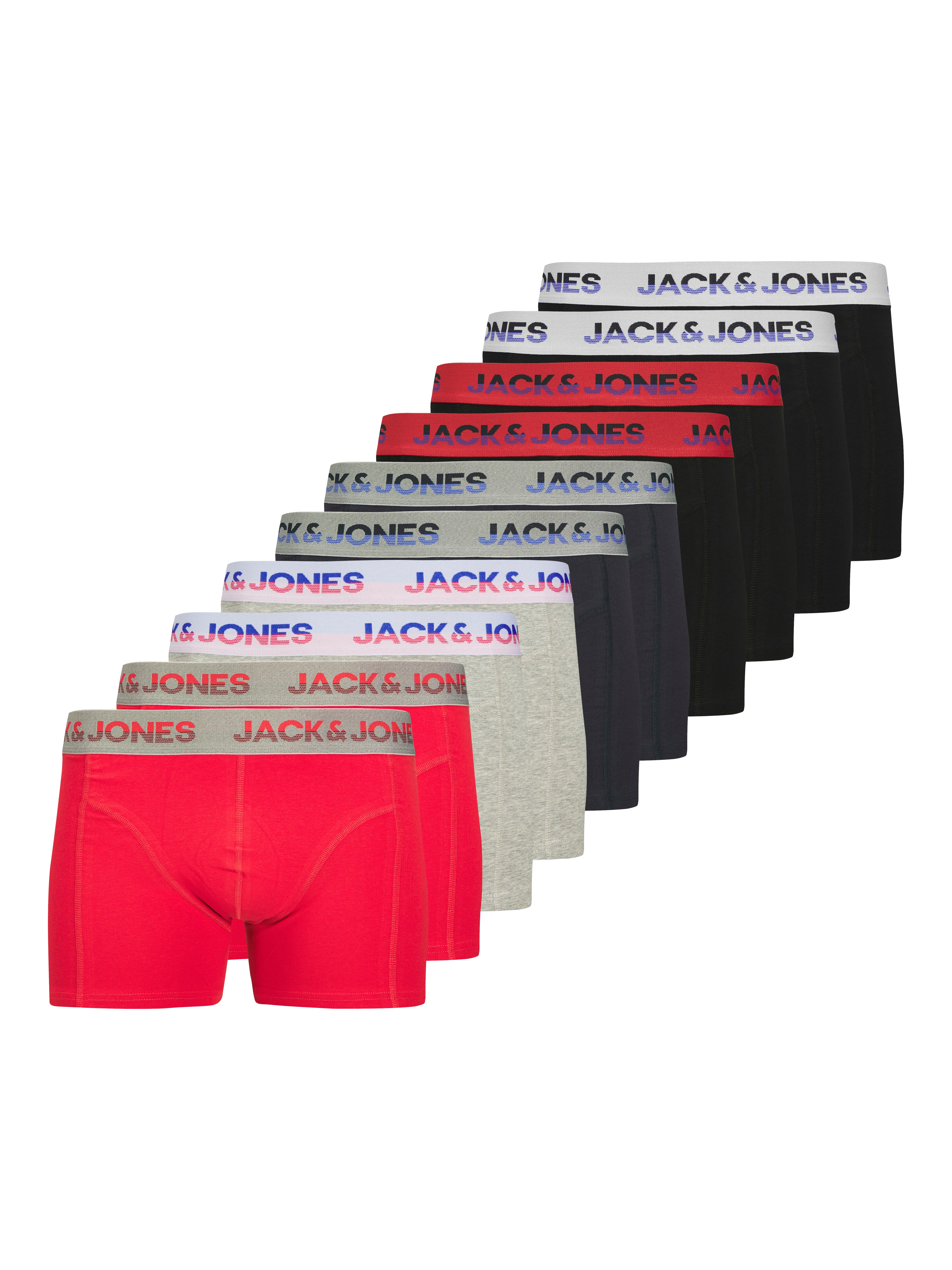 Trunk JACK & JONES "JACJADON SOLID TRUNKS 10 PACK", Herren, Gr. L, 10 Stk., schwarz navy pack:lgm, rococco rot, schwarz, schwarz, schwarz, schwarz, schwarz navy, lgm, rococco rot, Jersey, Obermaterial: 95% Baumwolle, 5% Elasthan, unifarben, bequem,...