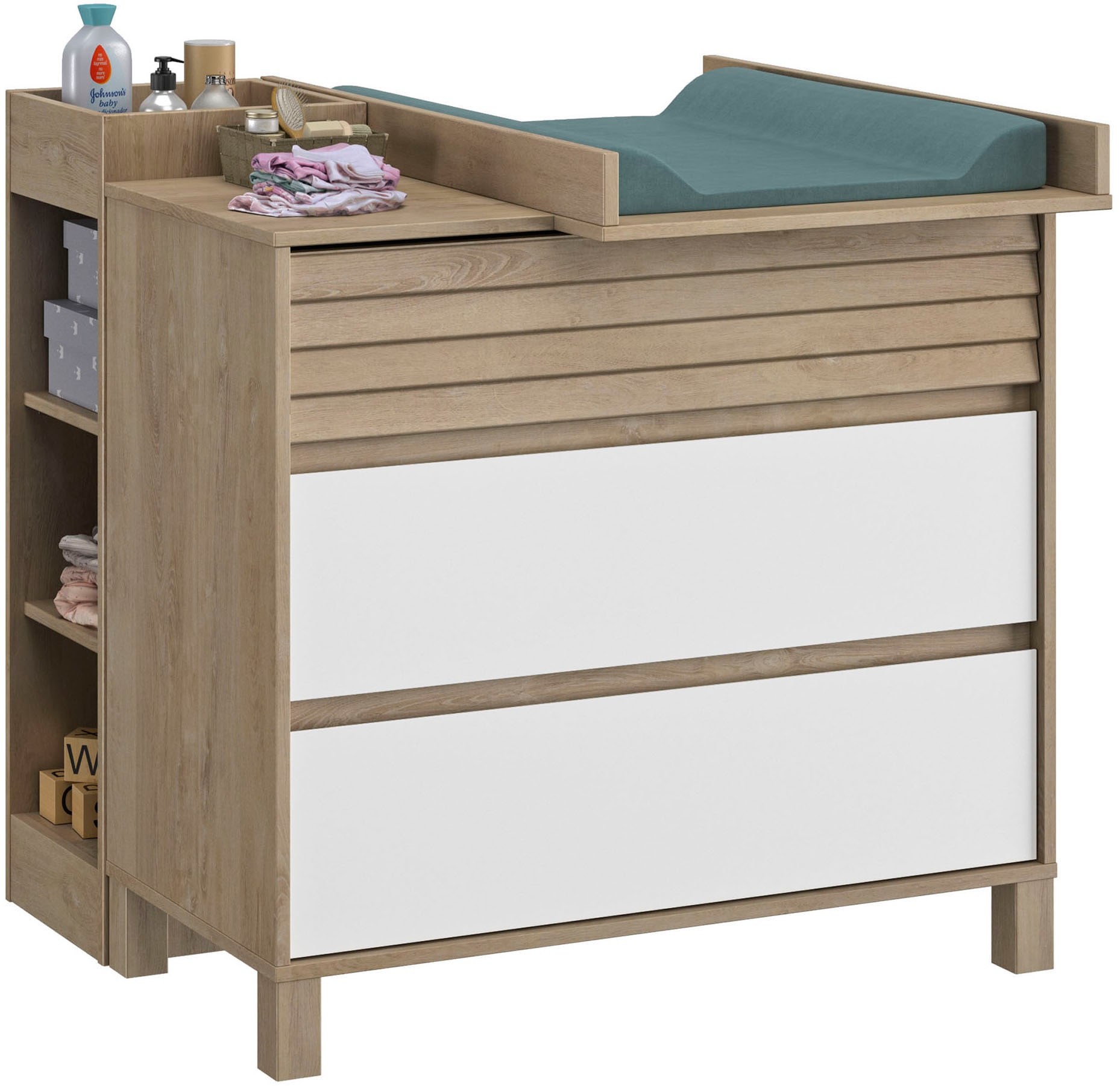Wickelkommode GAMI "Achille Wickelkommode", blond eiche nachbildung, weiß, blond eiche nachbildung, weiß, B:94cm H:86cm T:77cm, Spanplatte, Wickelkommoden, Viel Stauraum für Utensilien, funktionell und durchdacht.