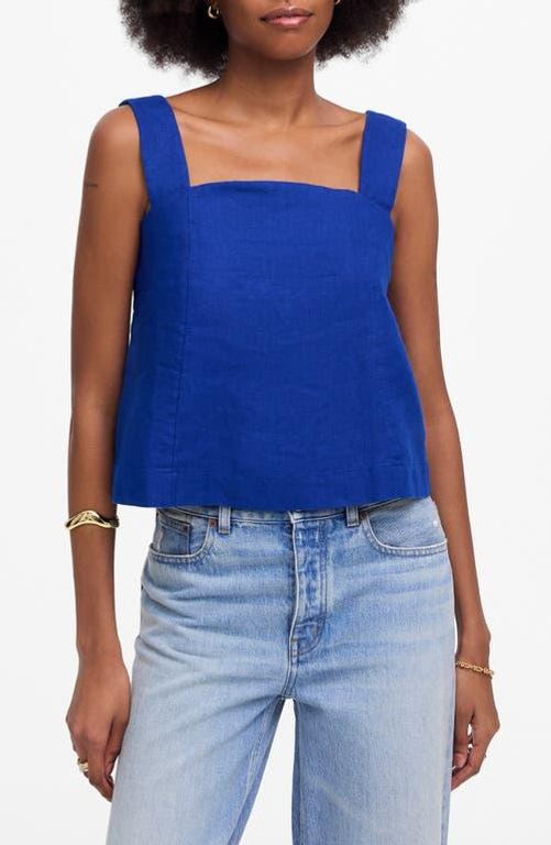Curved Neck Shell Linen Tank Top - Blue - Madewell Tops