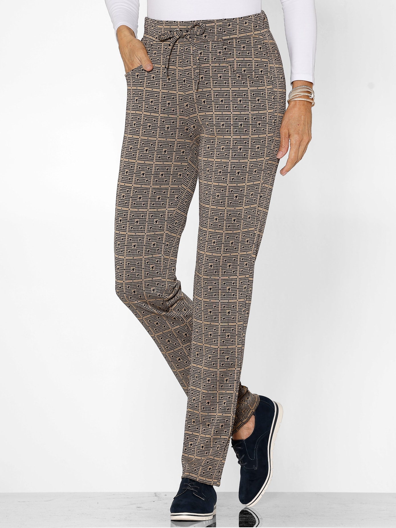 Webhose CLASSIC BASICS, Damen, Gr. 42, Normalgrößen, bunt (marine, camel, gemustert), 95% Polyester, 5% Elasthan, Hahnentrittmuster, gemustert, mehrfarbig, Hosen Image