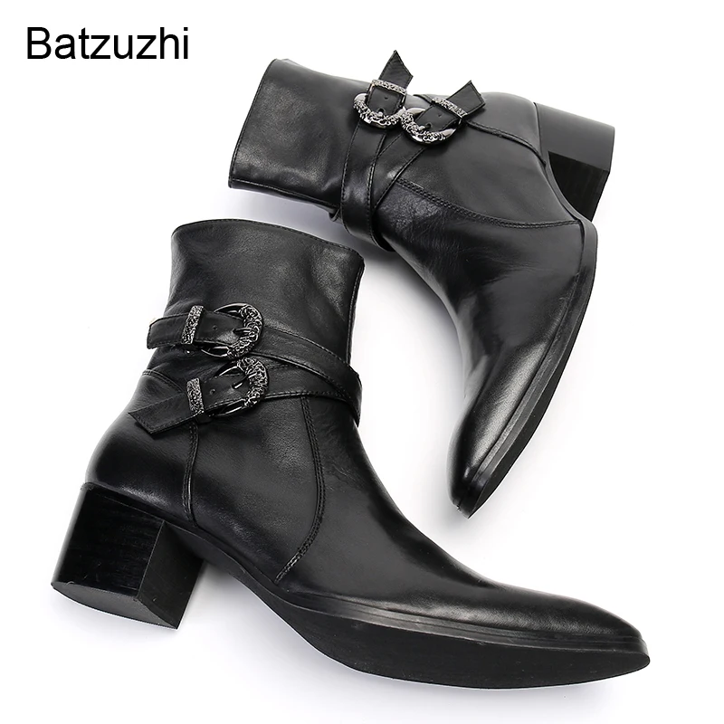 Batzuzhi Männer Stiefel Rock Western Cowboy Spitze Metall Spitze Schwarz Leder Kurze Stiefel Männer Punk Motorrad/Ritter Stiefel für Männer!