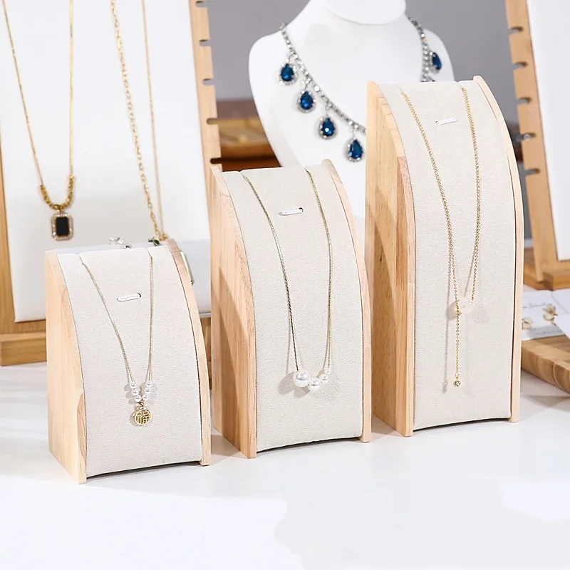 1pc Mode Frauen Holz Arc-förmigen Schmuck Display-ständer Halskette Anhänger Armband Rack Schaufenster Halter Schmuck Requisiten Image