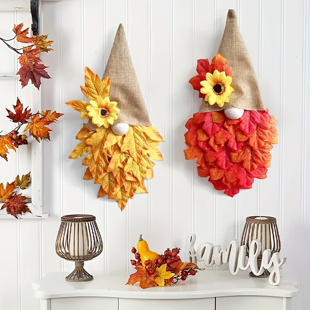 1 Stück Herbst-Thanksgiving-Tür-Hängedekoration – einfache hängende Türdekoration mit Herbstblättern – für Thanksgiving, Weihnachten Image