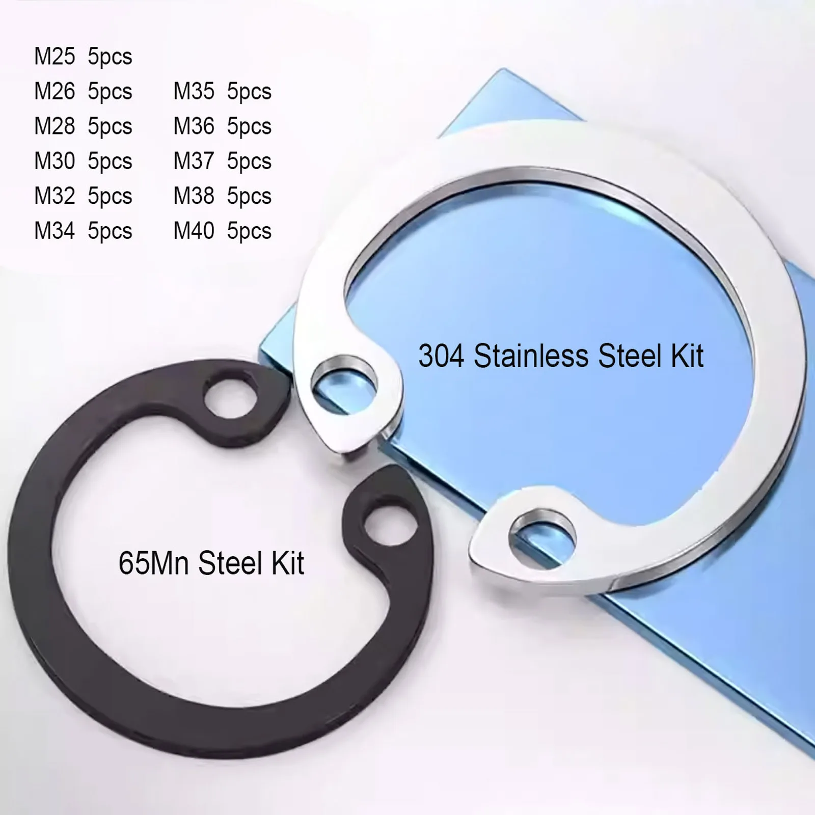 1 Satz M25 - M40 GB893 Schwarz 65Mn 304 Edelstahl C Typ Interner Sicherungsring Sicherungsring Sicherungsring für Lochsortiment Kit Set Image