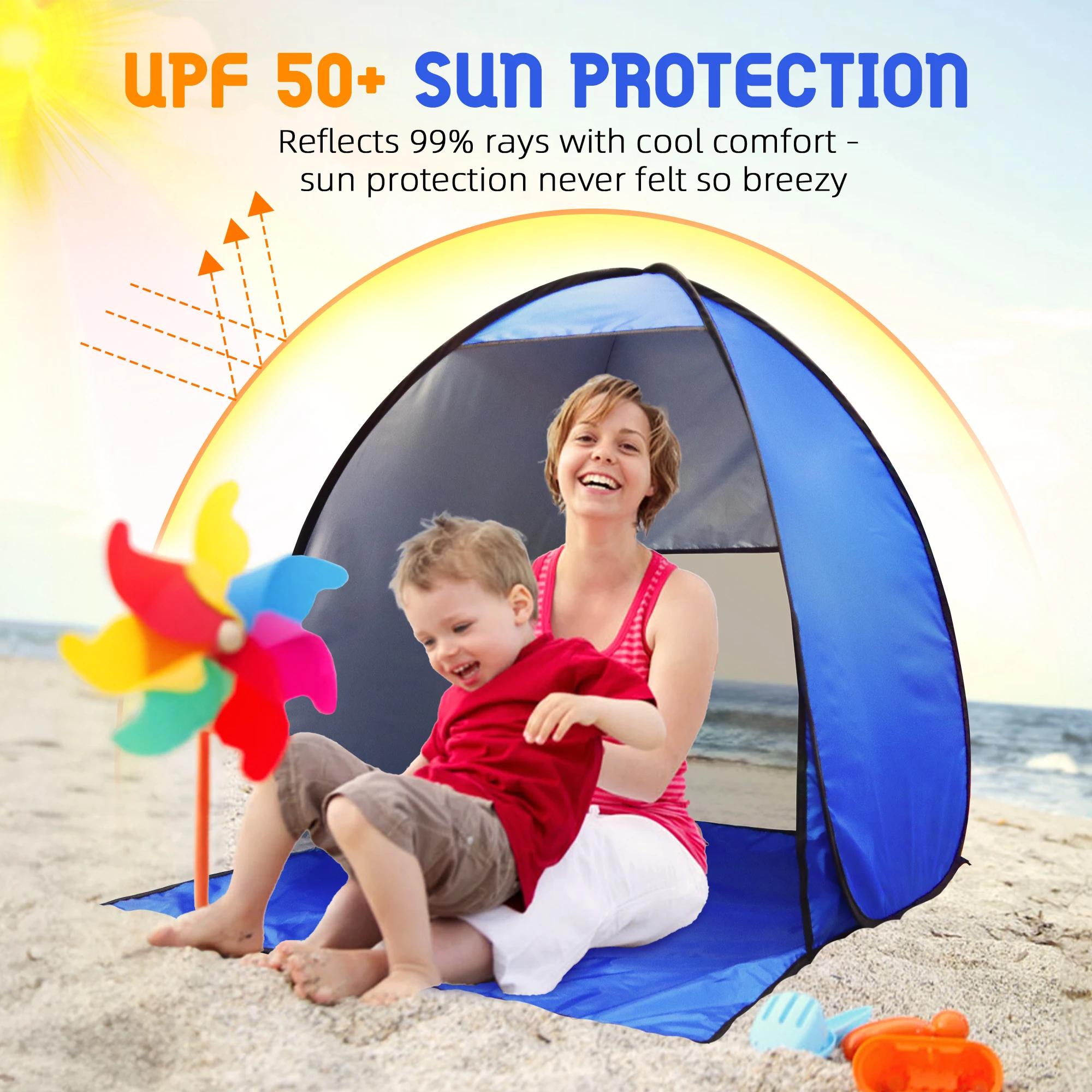 Pop-up-Strandzelt, Sonnenschutz für Sommercamping – UPF 50+ Strandüberdachung mit geschlossener Tür, tragbarer, einfach zu bedienender Schatten Image