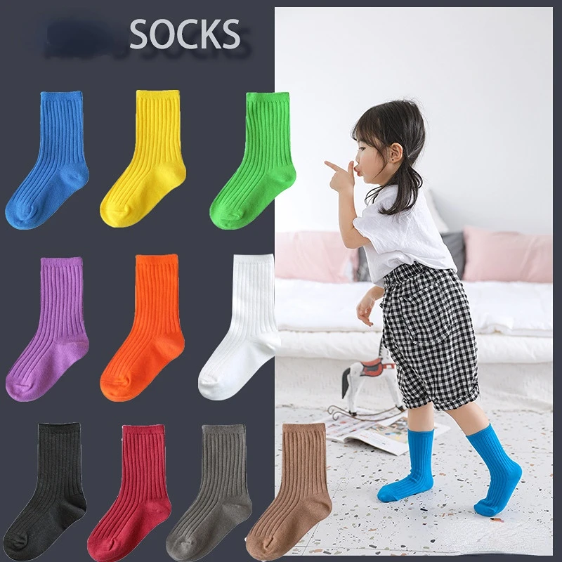 Kinder Socken Baumwolle Einfarbig Rohr Baby Mädchen Jungen Socken Herbst Und Winter Neue Socken Bequeme Schweiß-absorbierende Rohr socken Image