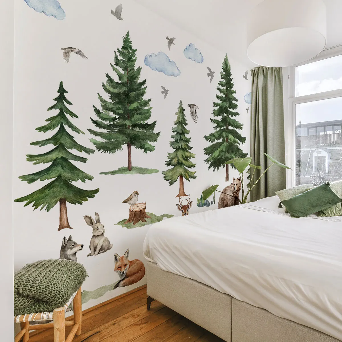 Cartoon Wald Safari Wandaufkleber DIY Vinyl Waldtiere Fuchs Hirsch Wolf Aufkleber für Kinderzimmer Baby Schlafzimmer Kinderzimmer Dekoration