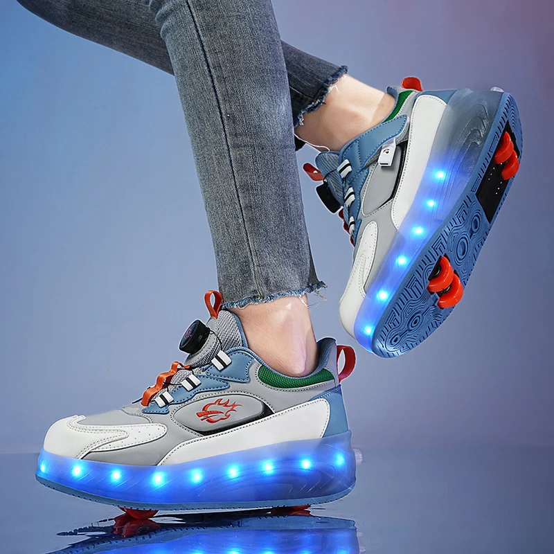 Speed Skates-Schuhe, Rollschuhe mit rotierender Schnalle für Kinder, unsichtbare, einziehbare Flash-Schuhe mit vier Rädern für Jungen und Studenten, Mädchen