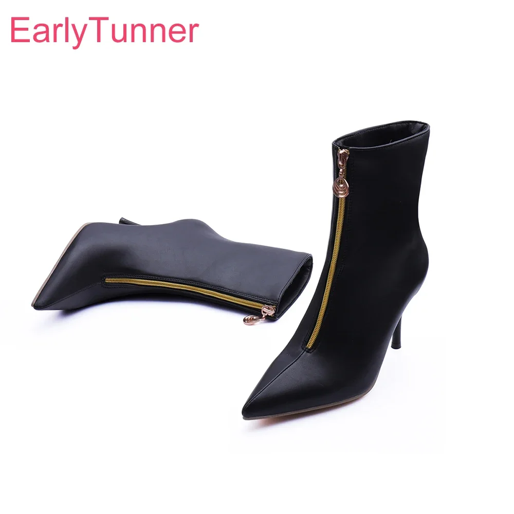 Brand New Sexy Black Red Women Mid Calf Boots Sweet Pointed Toe High Heels Office Lady Dress Shoes Big Size 12 43 45 47