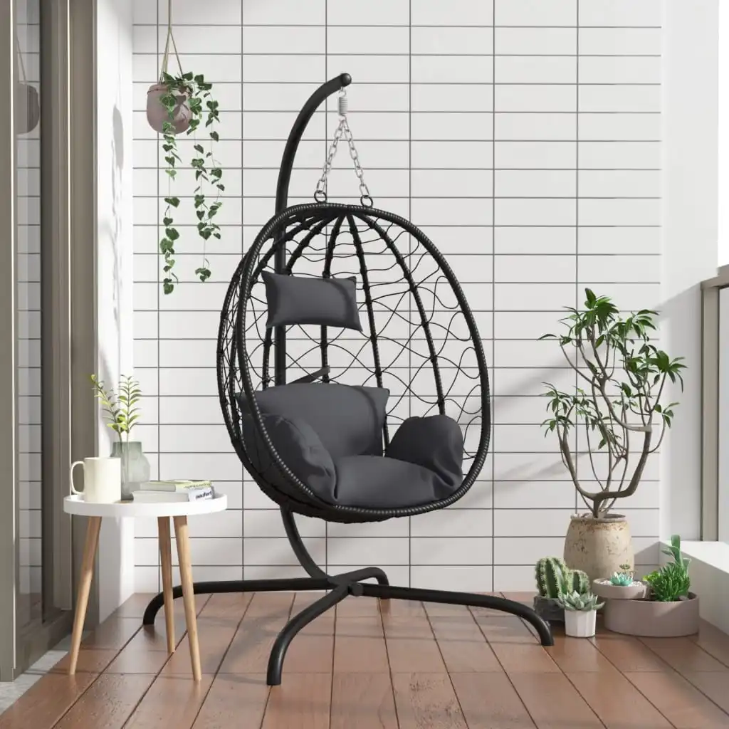 Eiförmiger Hängesessel mit Kissen Anthrazit robust Patio Swings Outdoor für Hinterhof, Garten mit Kindern Outdoor-Möbel