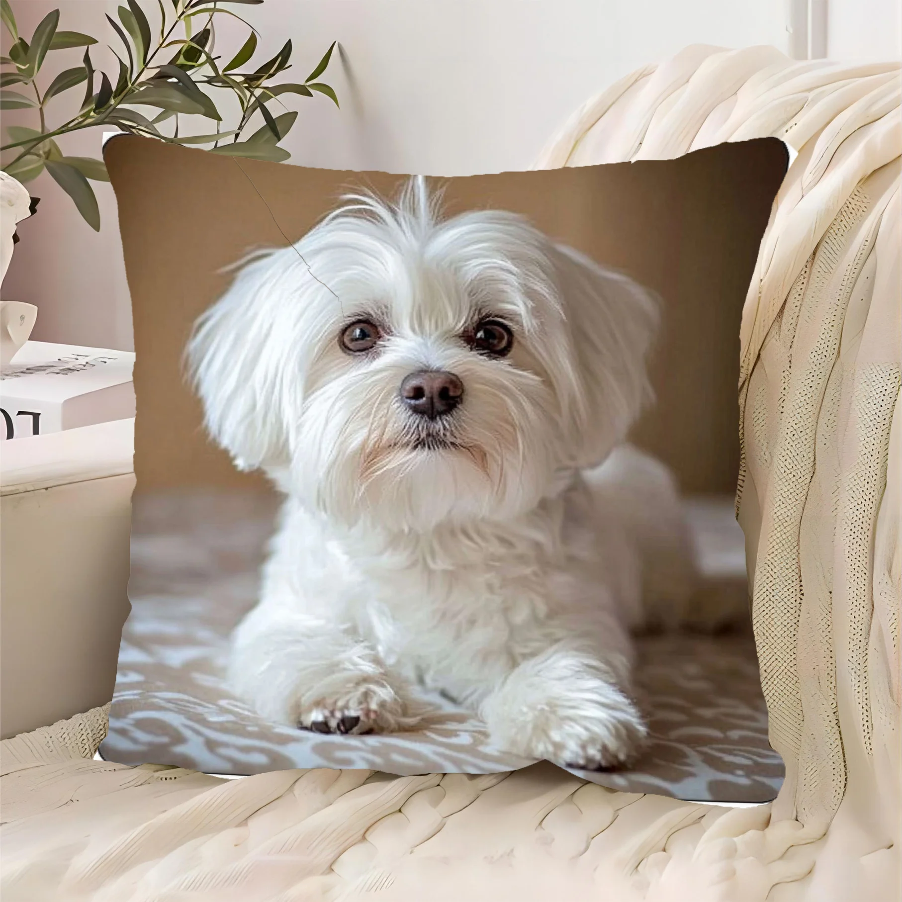 45 x 45 cm, bezaubernder Malteser-Hund-Kissenbezug, Kissenbezug, moderner Stil, langlebig, weiches Polyester, Heimdekoration, Schlafzimmerzubehör Image