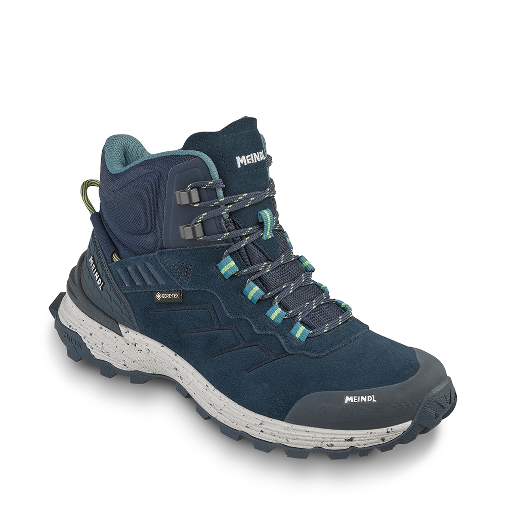 Wanderschuh MEINDL "Meindl Dallas Lady Mid GORE-TEX marine/lemon", Damen, Gr. 41,5, schwarz, Mesh, Veloursleder, unifarben, Schuhe Wanderschuh, GORE-TEX – Winddicht, wasserdicht und atmungsaktiv
