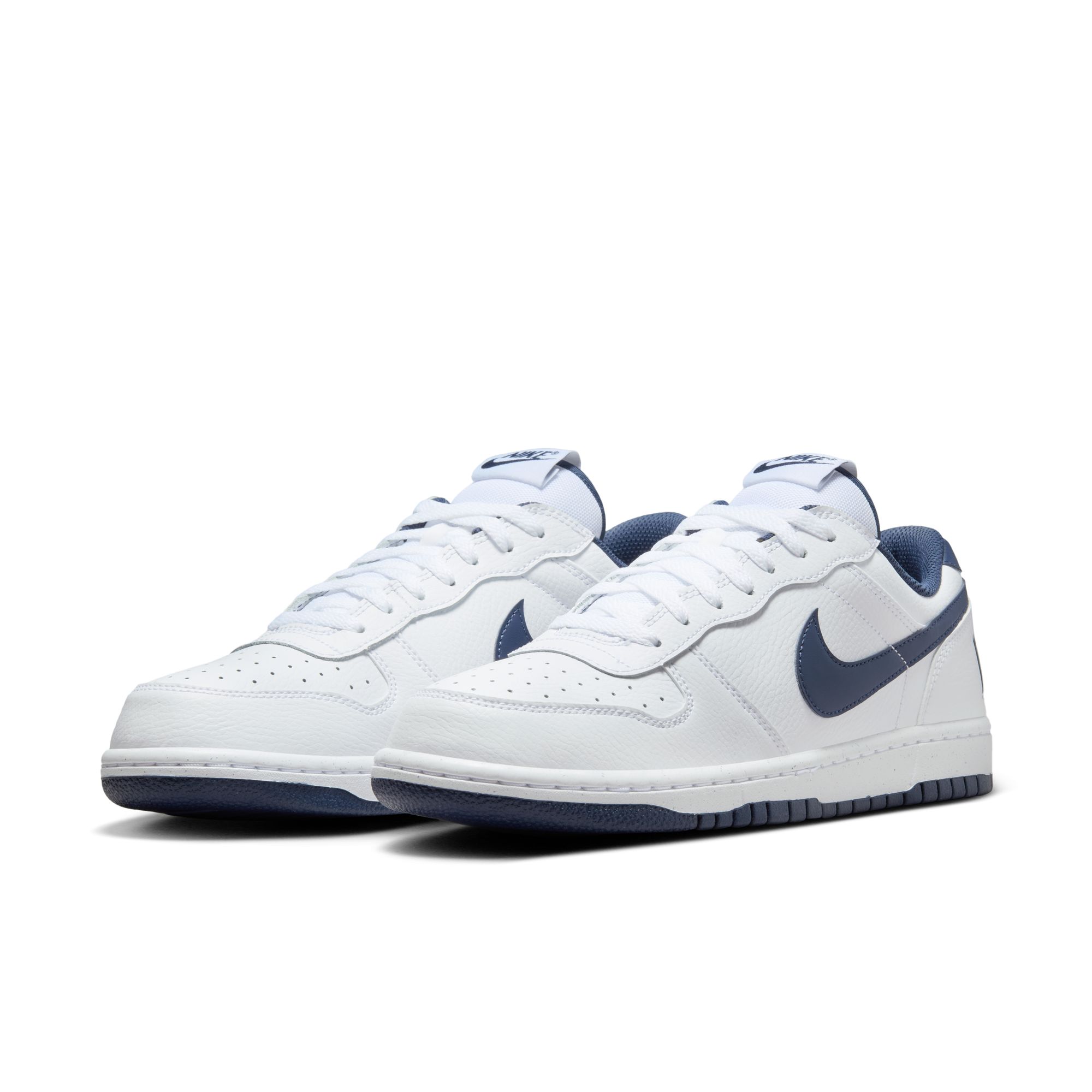 Sneaker NIKE SPORTSWEAR "BIG LOW", Herren, Gr. 45, weiß, midnight navy, Leder, Synthetik, Schuhe Sneaker