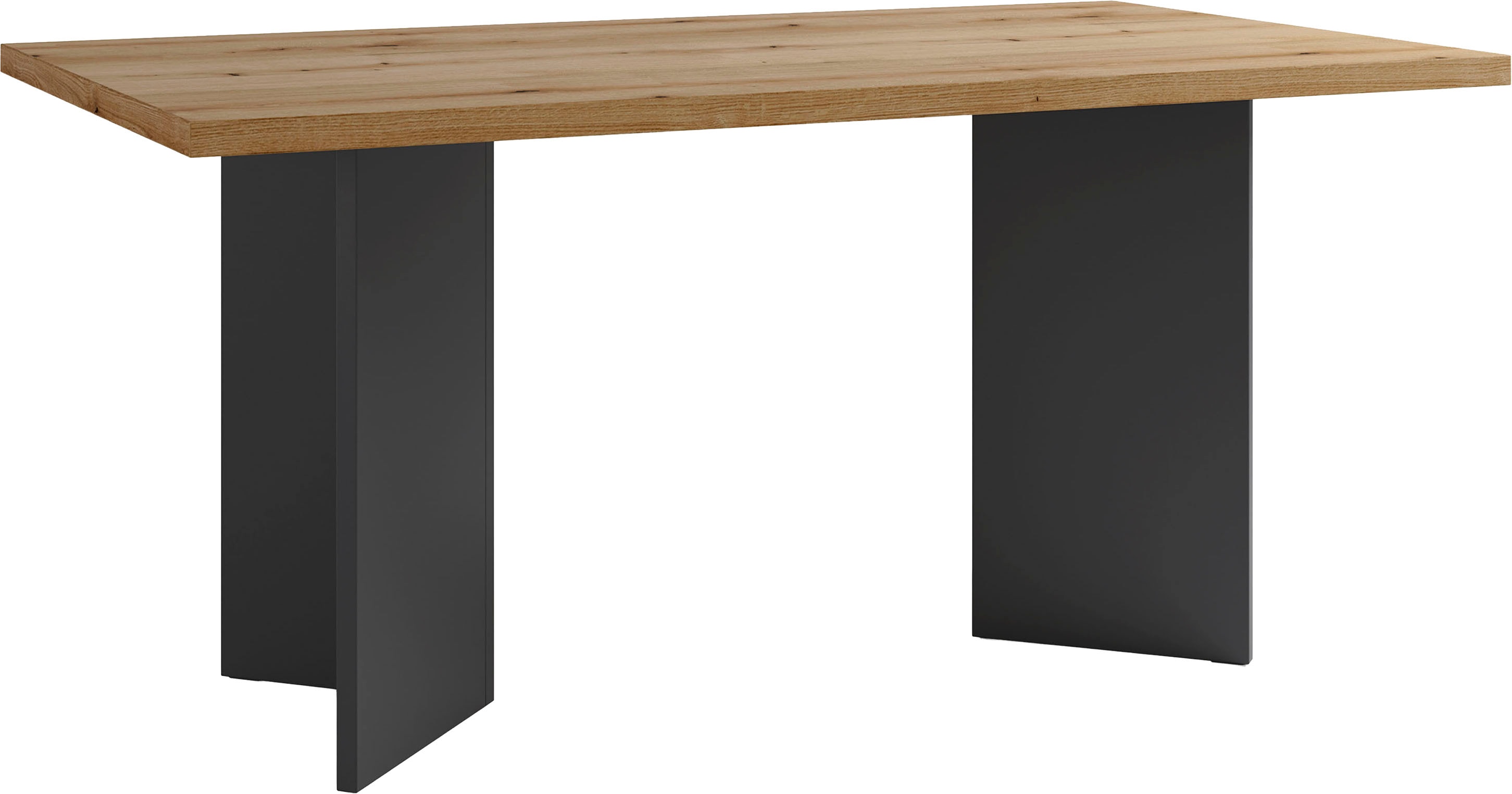 Esstisch BYLIVING "Marten", anthrazit, evoke eiche, B:160cm H:75,5cm T:90cm, Tische, Esstisch, moderner Wangentisch in Eiche Nachbildung, 140 und 160 cm