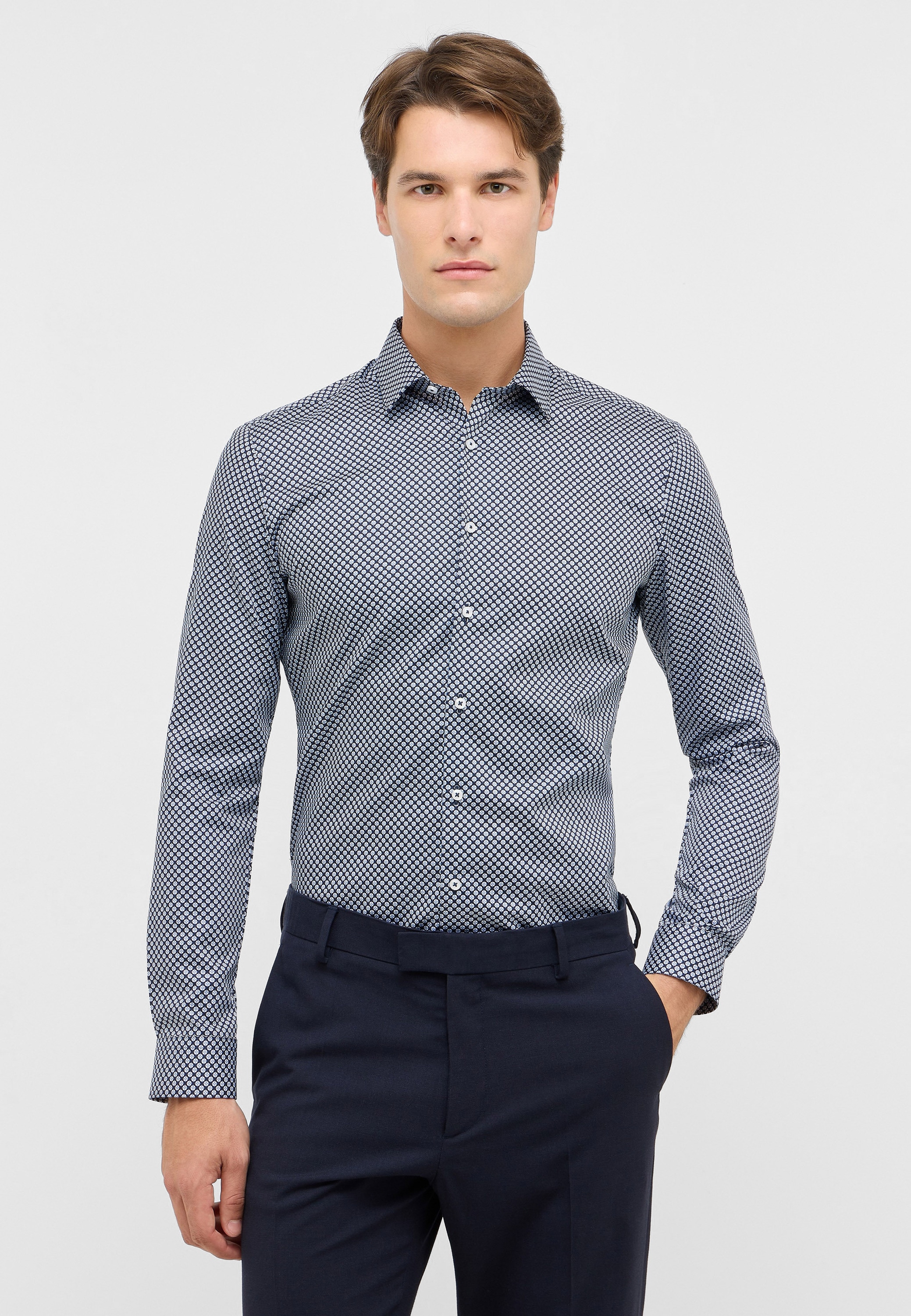 Langarmhemd ETERNA "SUPER SLIM", Herren, Gr. 37, Normalgrößen, navy, Twill, 100% Baumwolle, schmal, Manschette, Hemden, NON IRON (bügelfrei) Image
