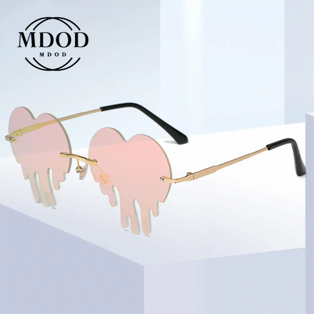Sunglasses Women Frameless Fused Core Sunglasses 2022 Women Heart Shaped Frame Retro Street Shot Sunglasses