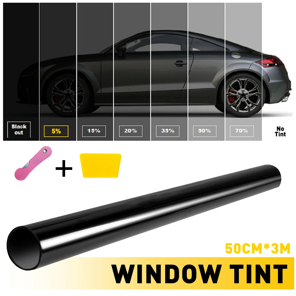 50x3m 5/15/20/25/50/70 Percent VLT Black Car Window Tint Film Glass Sticker Vehicle UV Protector Tint Sun Shade Auto Accessoires