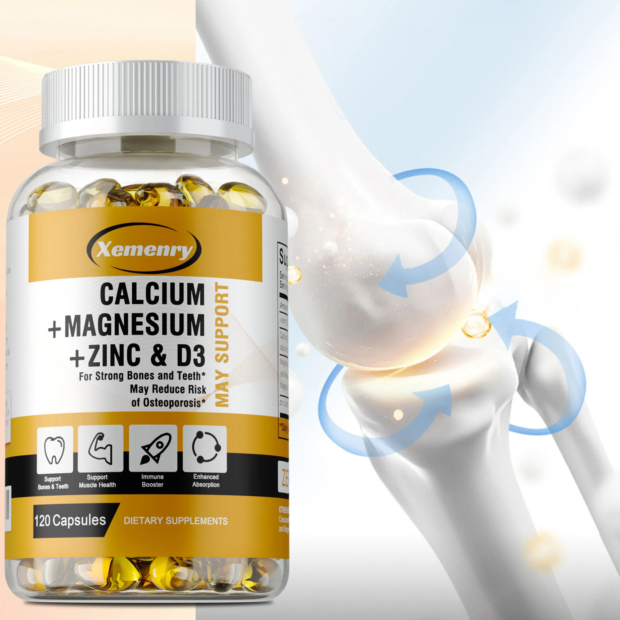 Calcium + Magnesium + Zinc & Vitamin D3 - SupportsMuscle, Bone, Nerve Health and Promotes Calcium Absorption - 120 Capsules