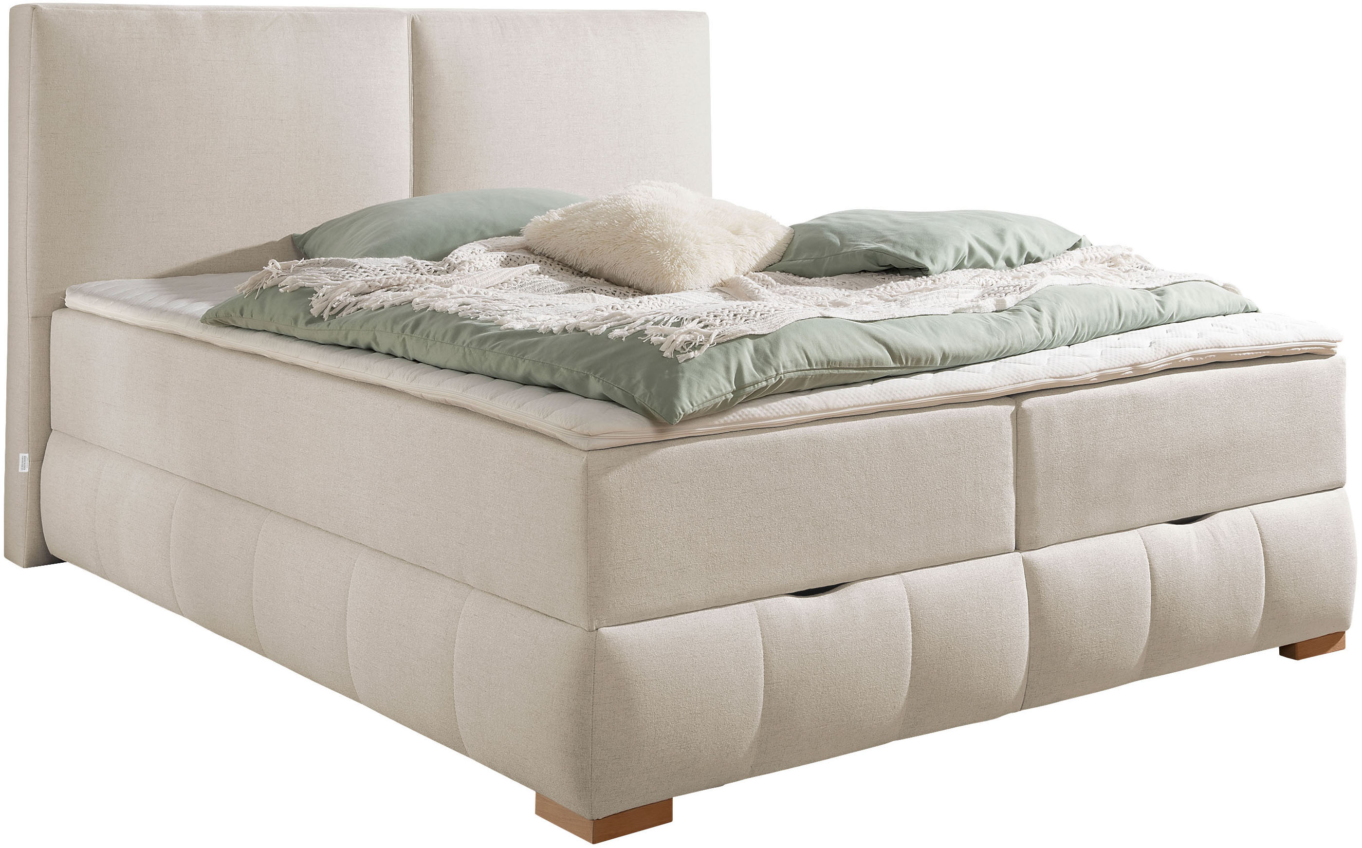 Boxbett OTTO HOME "Wehma", beige, B:204cm L:224cm, Komplettbetten, Boxbett mit Bettkasten, ohne Kopfteil, inkl. Topper Image