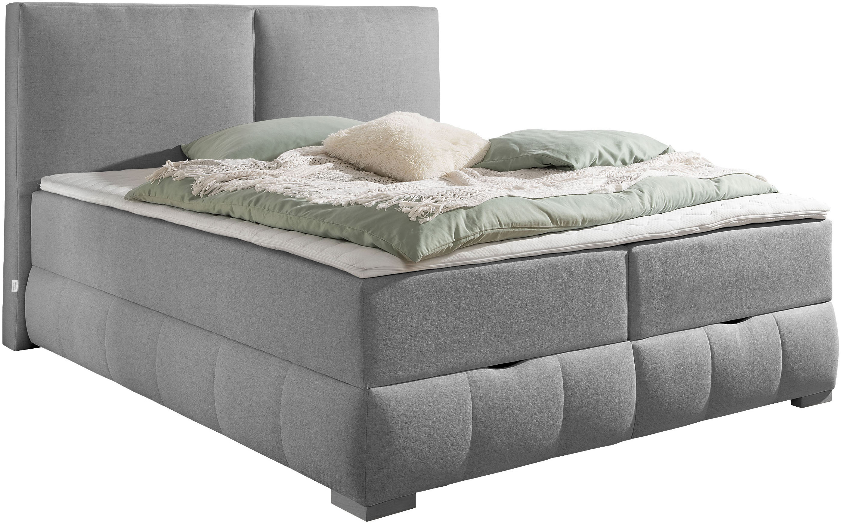 Boxbett OTTO HOME "Wehma", grau, B:164cm L:224cm, Komplettbetten, Boxbett mit Bettkasten, ohne Kopfteil, inkl. Topper Image
